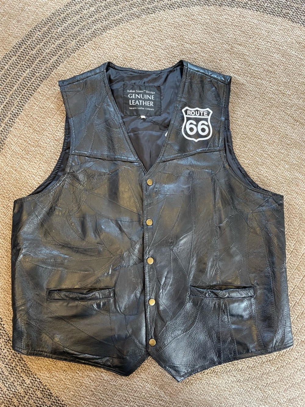 Navarre Leather Company vintage Route 66 patchwork leather biker vest - Picture 12 of 15